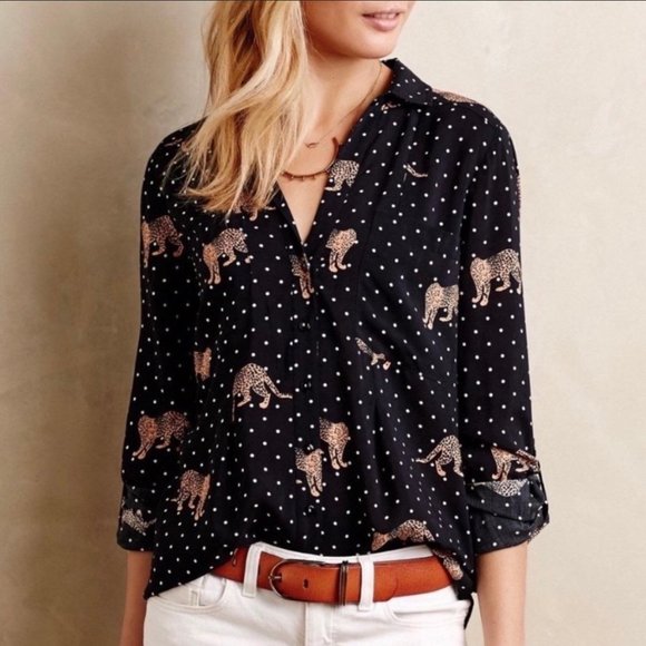 Anthropologie Tops - Anthro | Maeve Cheetah/Polka Dot Button Down Top